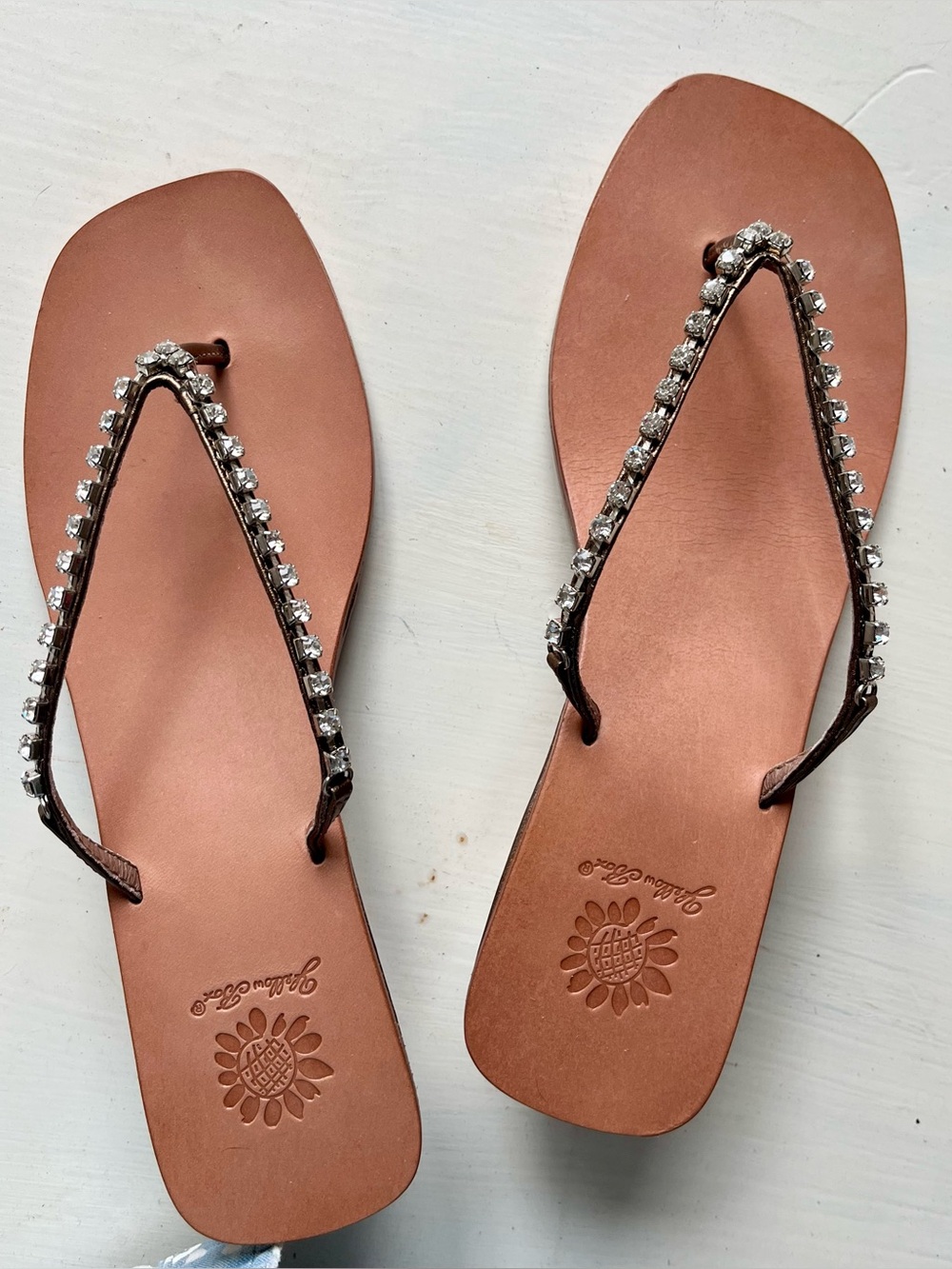Yellow Box Rhinestone Embellished Flip-Flop Sandals